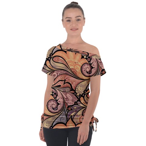 Colorful Paisley Background Artwork Paisley Patterns Off Shoulder Tie-up Tee by Semog4