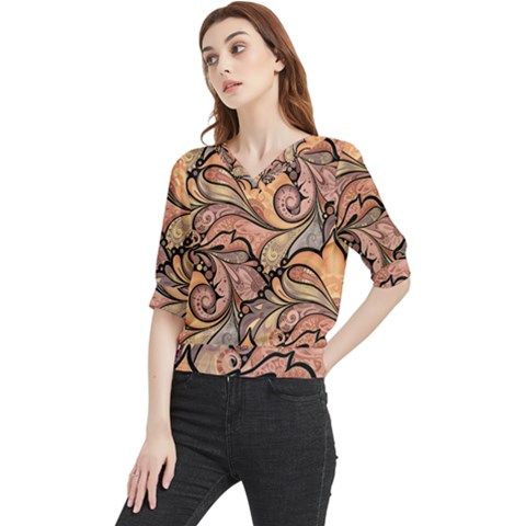 Colorful Paisley Background Artwork Paisley Patterns Quarter Sleeve Blouse by Semog4