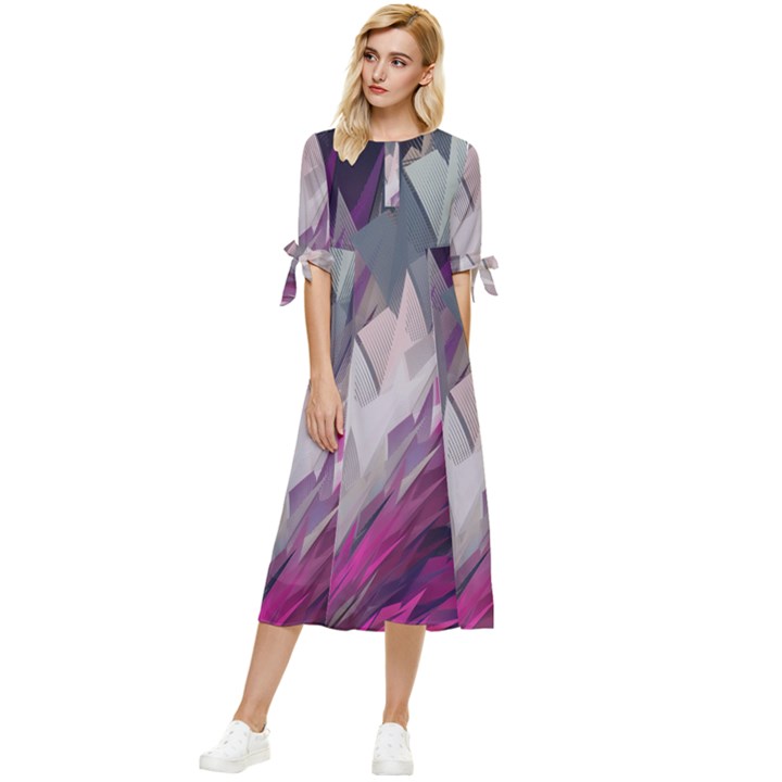 Colorful Artistic Pattern Design Bow Sleeve Chiffon Midi Dress