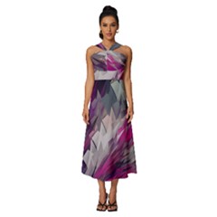 Colorful Artistic Pattern Design Sleeveless Cross Front Cocktail Midi Chiffon Dress