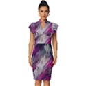 Colorful Artistic Pattern Design Vintage Frill Sleeve V-Neck Bodycon Dress View1