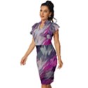 Colorful Artistic Pattern Design Vintage Frill Sleeve V-Neck Bodycon Dress View2