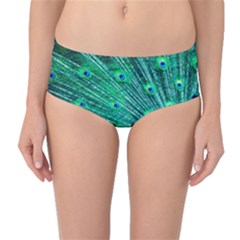 Green And Blue Peafowl Peacock Animal Color Brightly Colored Mid-waist Bikini Bottoms by Semog4