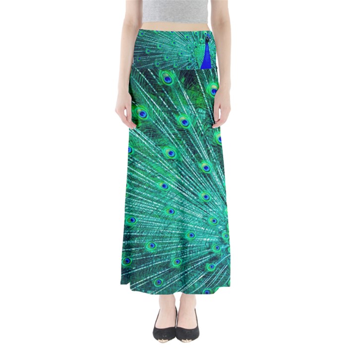 Green And Blue Peafowl Peacock Animal Color Brightly Colored Full Length Maxi Skirt