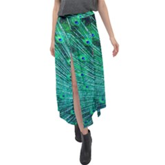 Green And Blue Peafowl Peacock Animal Color Brightly Colored Velour Split Maxi Skirt