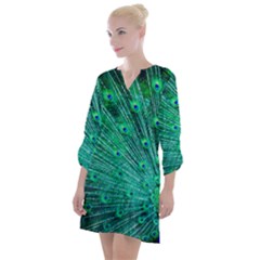 Green And Blue Peafowl Peacock Animal Color Brightly Colored Open Neck Shift Dress by Semog4