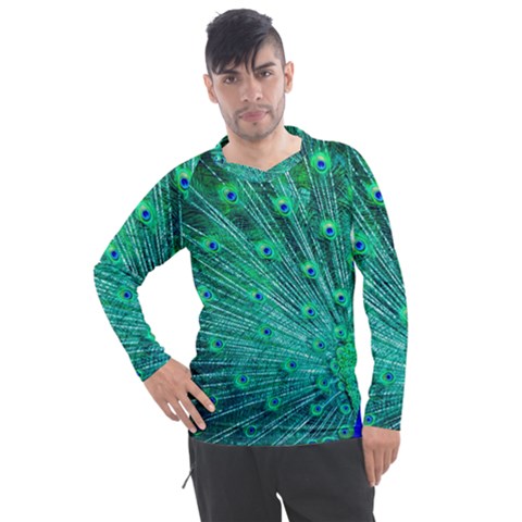 Green And Blue Peafowl Peacock Animal Color Brightly Colored Men s Pique Long Sleeve Tee by Semog4