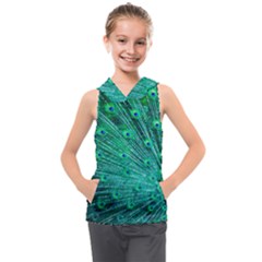 Green And Blue Peafowl Peacock Animal Color Brightly Colored Kids  Sleeveless Hoodie