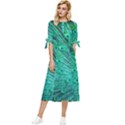 Green And Blue Peafowl Peacock Animal Color Brightly Colored Bow Sleeve Chiffon Midi Dress View1