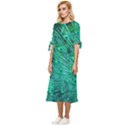 Green And Blue Peafowl Peacock Animal Color Brightly Colored Bow Sleeve Chiffon Midi Dress View2