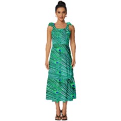 Green And Blue Peafowl Peacock Animal Color Brightly Colored Tie-Strap Tiered Midi Chiffon Dress