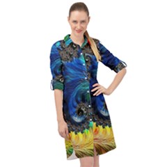 Colorful Digital Art Fractal Design Long Sleeve Mini Shirt Dress by Semog4