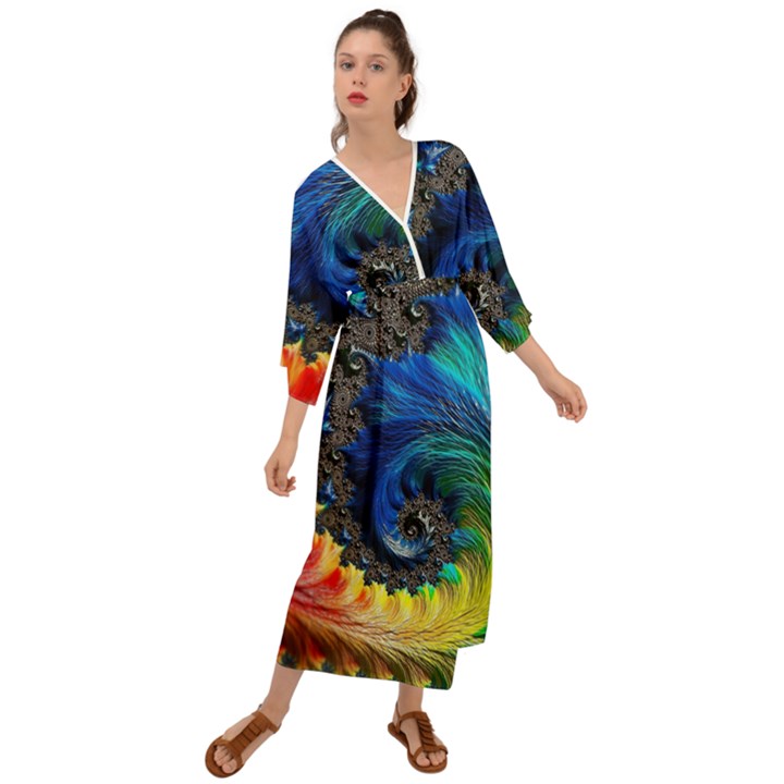 Colorful Digital Art Fractal Design Grecian Style  Maxi Dress