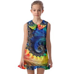 Colorful Digital Art Fractal Design Kids  Pilgrim Collar Ruffle Hem Dress by Semog4