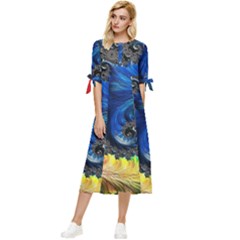 Colorful Digital Art Fractal Design Bow Sleeve Chiffon Midi Dress by Semog4