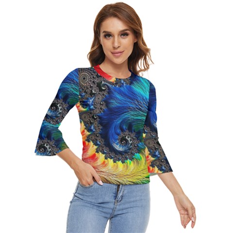 Colorful Digital Art Fractal Design Bell Sleeve Top by Semog4