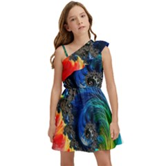 Colorful Digital Art Fractal Design Kids  One Shoulder Party Dress by Semog4