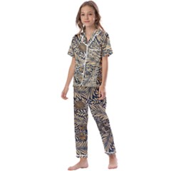 Brown Vintage Background Vintage Floral Pattern Brown Kids  Satin Short Sleeve Pajamas Set