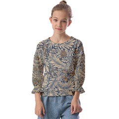 Brown Vintage Background Vintage Floral Pattern Brown Kids  Cuff Sleeve Top