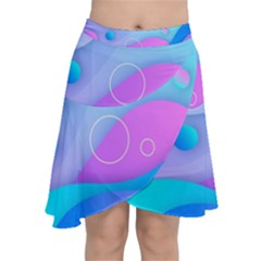 Colorful Blue Purple Wave Chiffon Wrap Front Skirt