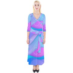 Colorful Blue Purple Wave Quarter Sleeve Wrap Maxi Dress