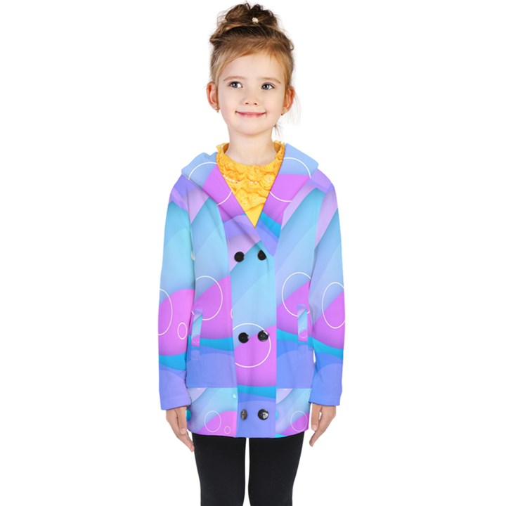 Colorful Blue Purple Wave Kids  Double Breasted Button Coat