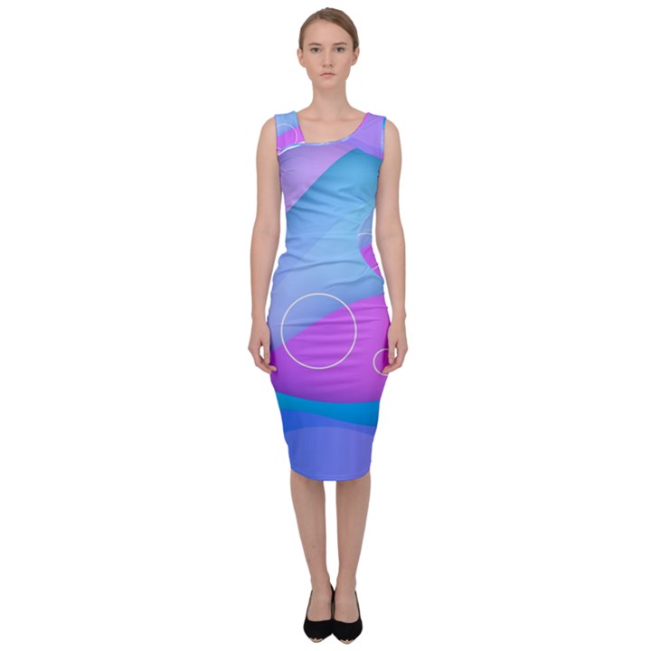 Colorful Blue Purple Wave Sleeveless Pencil Dress