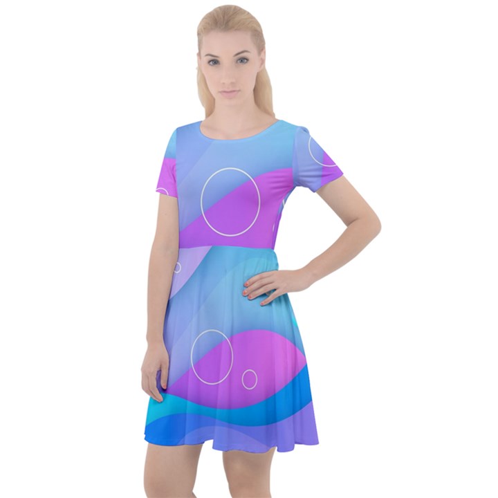 Colorful Blue Purple Wave Cap Sleeve Velour Dress 