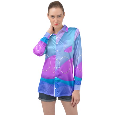 Colorful Blue Purple Wave Long Sleeve Satin Shirt by Semog4