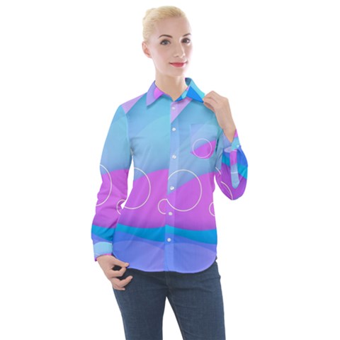 Colorful Blue Purple Wave Women s Long Sleeve Pocket Shirt by Semog4