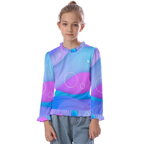 Colorful Blue Purple Wave Kids  Frill Detail Tee by Semog4