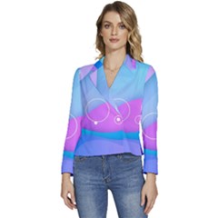 Colorful Blue Purple Wave Women s Long Sleeve Revers Collar Cropped Jacket by Semog4