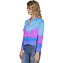 Colorful Blue Purple Wave Women s Long Sleeve Revers Collar Cropped Jacket View2