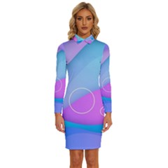 Colorful Blue Purple Wave Long Sleeve Shirt Collar Bodycon Dress