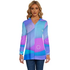 Colorful Blue Purple Wave Long Sleeve Drawstring Hooded Top