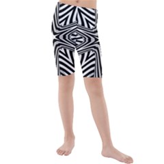 Fractal Star Mandala Black And White Kids  Mid Length Swim Shorts by Semog4