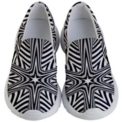 Fractal Star Mandala Black And White Kids Lightweight Slip Ons by Semog4