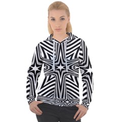 Fractal Star Mandala Black And White Women s Overhead Hoodie by Semog4