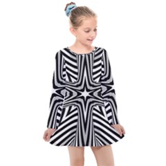 Fractal Star Mandala Black And White Kids  Long Sleeve Dress by Semog4