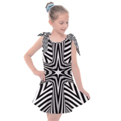 Fractal Star Mandala Black And White Kids  Tie Up Tunic Dress by Semog4