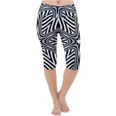 Fractal Star Mandala Black And White Lightweight Velour Cropped Yoga Leggings by Semog4