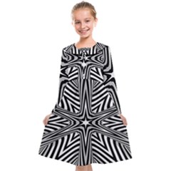 Fractal Star Mandala Black And White Kids  Midi Sailor Dress by Semog4