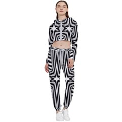 Fractal Star Mandala Black And White Cropped Zip Up Lounge Set by Semog4