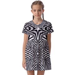 Fractal Star Mandala Black And White Kids  Asymmetric Collar Dress by Semog4