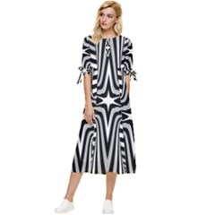 Fractal Star Mandala Black And White Bow Sleeve Chiffon Midi Dress by Semog4