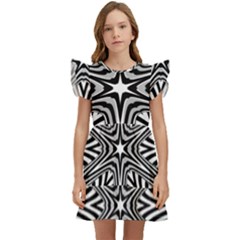 Fractal Star Mandala Black And White Kids  Winged Sleeve Dress by Semog4