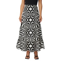 Fractal Star Mandala Black And White Tiered Ruffle Maxi Skirt