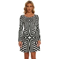 Fractal Star Mandala Black And White Long Sleeve Wide Neck Velvet Dress by Semog4