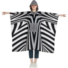 Fractal Star Mandala Black And White Women s Hooded Rain Ponchos