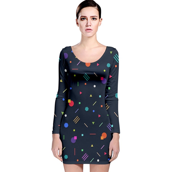 Abstract Minimalism Digital Art Abstract Long Sleeve Velvet Bodycon Dress